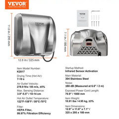 Heavy Duty Commercial Hand Dryer 1300W Automatic High Speed Stainless Steel Warm