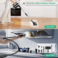 11-in-1 Steam Mop – Detachable Handheld Cleaner with Standard, Black