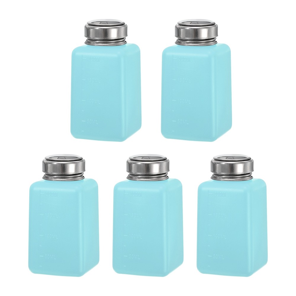 5pcs 6.8 Oz/200ml Alcohol Push Down Pump Dispenser Bottle Press, Blue