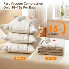 Vacuum Storage Bags for Travel with Rechargeable Air Pump, 12 Pack White