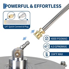 16.5″ Pressure Washer Surface Cleaner with 4 Wheels Stainless Steel 4000 PSI