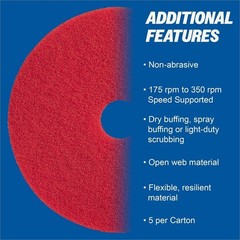 Genuine Joe 20″ Red Buffing Floor Pad – 5/carton – Fiber – Red (gjo-90420)