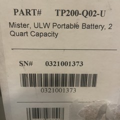 TORNADO VIRGA GO PORTABLE BATTERY MISTER Model TP200-Q02-U, SN 0321001373, READ