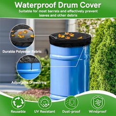 55 Gallon Drum Lid Cover – Water Storage Barrel with 25.5 Inches, Black