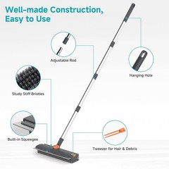 Floor Scrub Brush with Long Handle Length Adjustable, 3 in 1 Heavy-Duty Gray