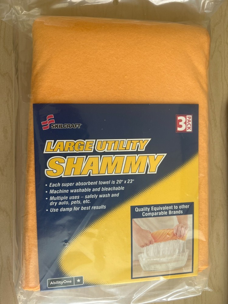 3Pack Skilcraft ABILITY ONE 7920-01-215-6569 Large Utility Shammy 20″x23″ Orange