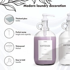 2 Pcs Glass Liquid Laundry Detergent Dispenser, Half 64oz, Black,transparent