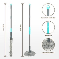 kickleen Self Wringing Mop Floor Cleaning, Easy 52.5 inches, Gray- 2 Head