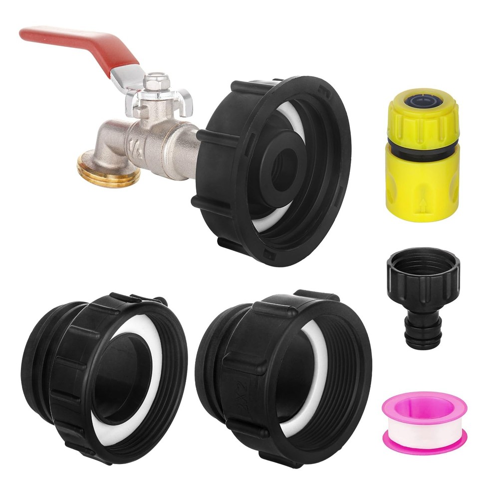 IBC Tote Hose Adapter 275-330 Gallon Water 12 mm, Long handle Valve