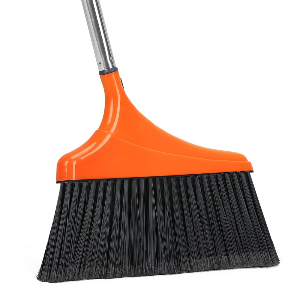 Heavy-Duty Angle Broom for Floor Cleaning with 52″ Long Handle 1 Pack, Orange