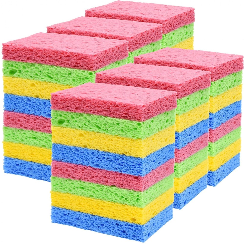 YoleShy 48 Pack Sponges Kitchen Natural Compressed Cellulose Colourful