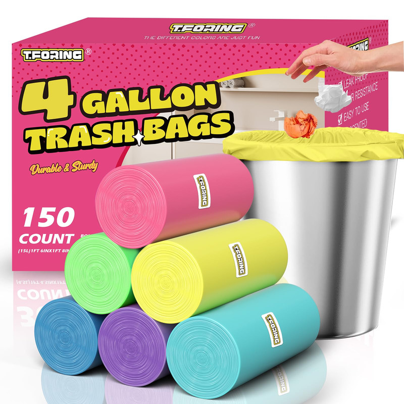 T.Foring 150 Count 4 Gallon Small Trash Bags – Colored Bathroom Garbage Bags