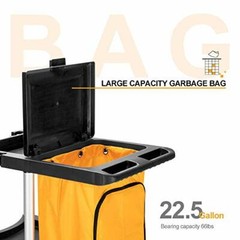 Commercial Cleaning Janitorial 3 Shelf Cart with Yellow Bag and Cover Black