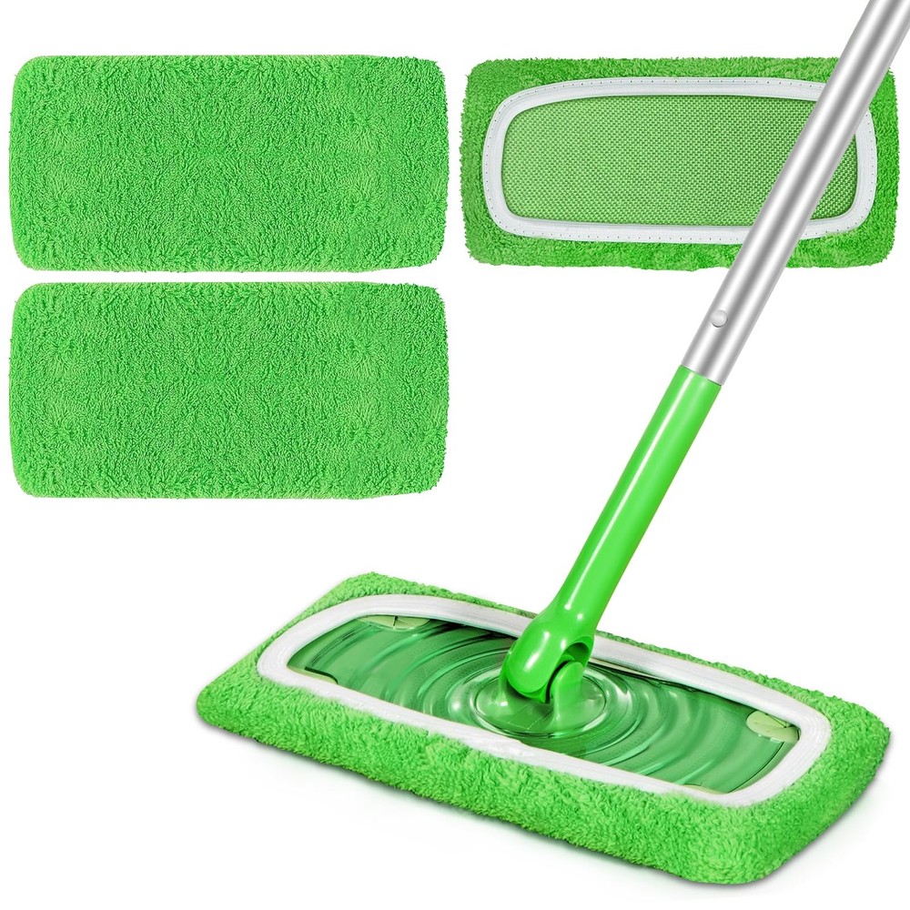 ZHAYAO Reusable Microfiber Mop Pads Compatible with Swiffer Abb-green 3 Pack