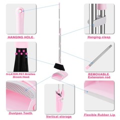Broom and Dustpan Set, with Combo Set for Home 54-in Long Pink