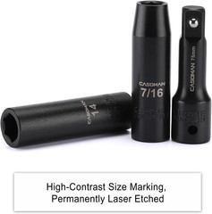 25PCS 1/2″ Drive Impact Socket Set, Deep, Cr-V Steel, 6 Point, Metric&Sae, 12Mm