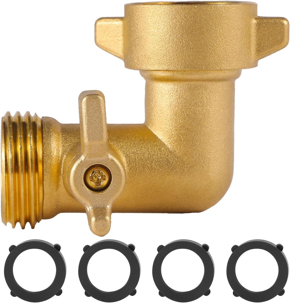 Xiny Tool 90 Degree Garden Hose Adapter with Shut Off Valves, 3/4″ Solid Brass G