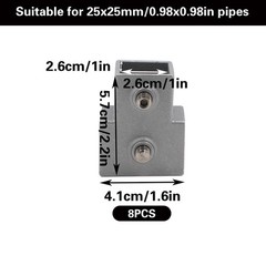 8 PCS 1”/25 mm Square Tube Connector, 3-Way T- Shaped Pipe Fitting Silver