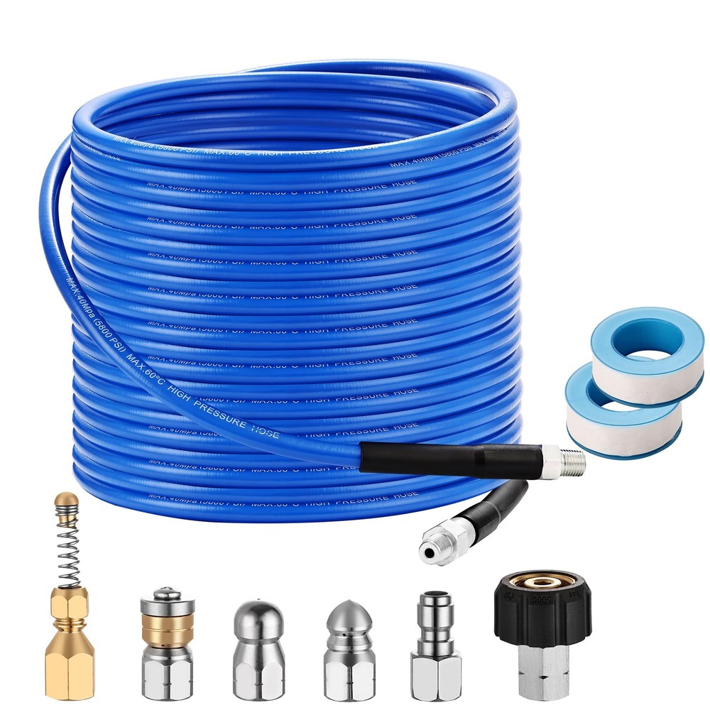 Selkie Pressure Washer Sewer Jetter Kit – 100Ft X1/4″ Hydro 100FT, Blue-100ft