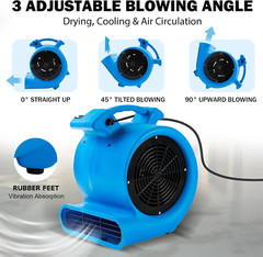 1/2Hp Air Mover Floor Drying Blower Fan – Powerful 1/2HP Motor Carpet Dryer, 220
