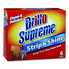 Brillo Strip and Shine Steel Wool Balls, 2.5 x 2, Gray, 6 Balls/Box, 24 Boxes/CT