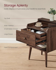 VASAGLE Nightstands, Set of 2, Bedside Tables with Hidden Drawers, Mid-Century E