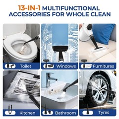 Steam Cleaner, Pressurized Handheld 13pcs Standard Size, Black&White