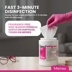 12 Case Metrex Towelettes Wipes CaviCide 13-1100 Healthcare Laboratory Cleaning