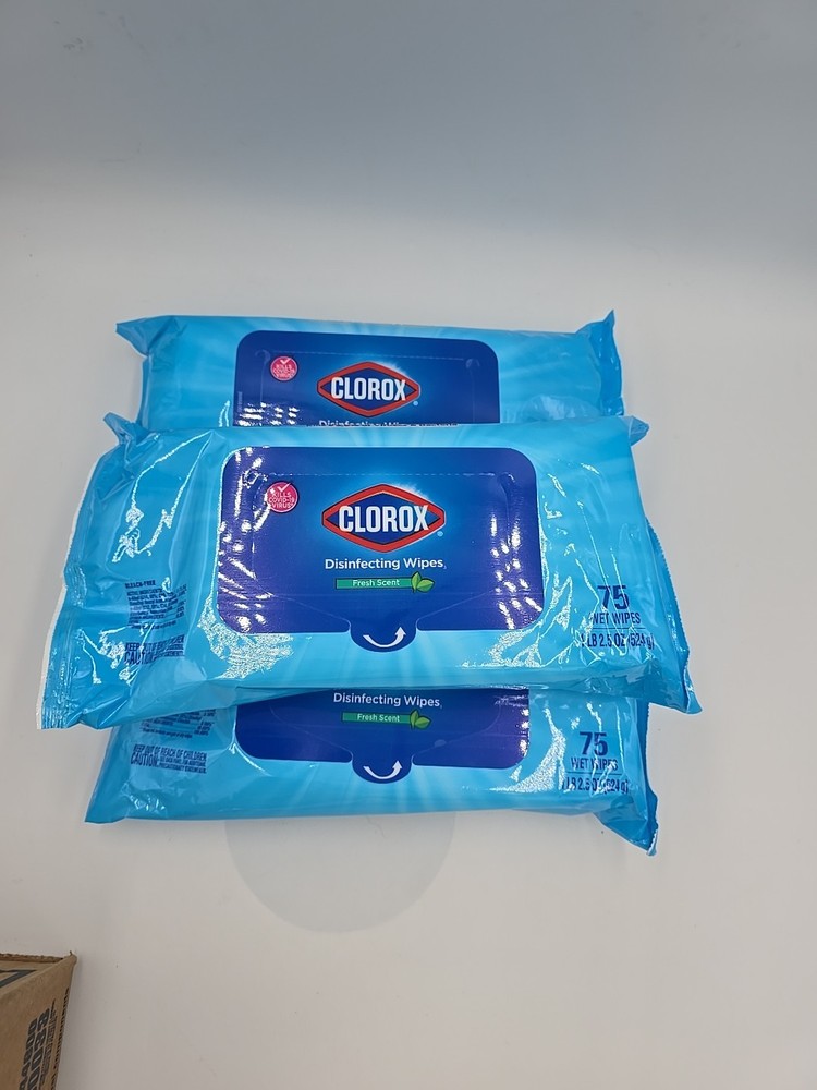3 Pack Case Clorox Disinfecting Wipes 75ct 225 Total Fresh Scent Kills 99.9%