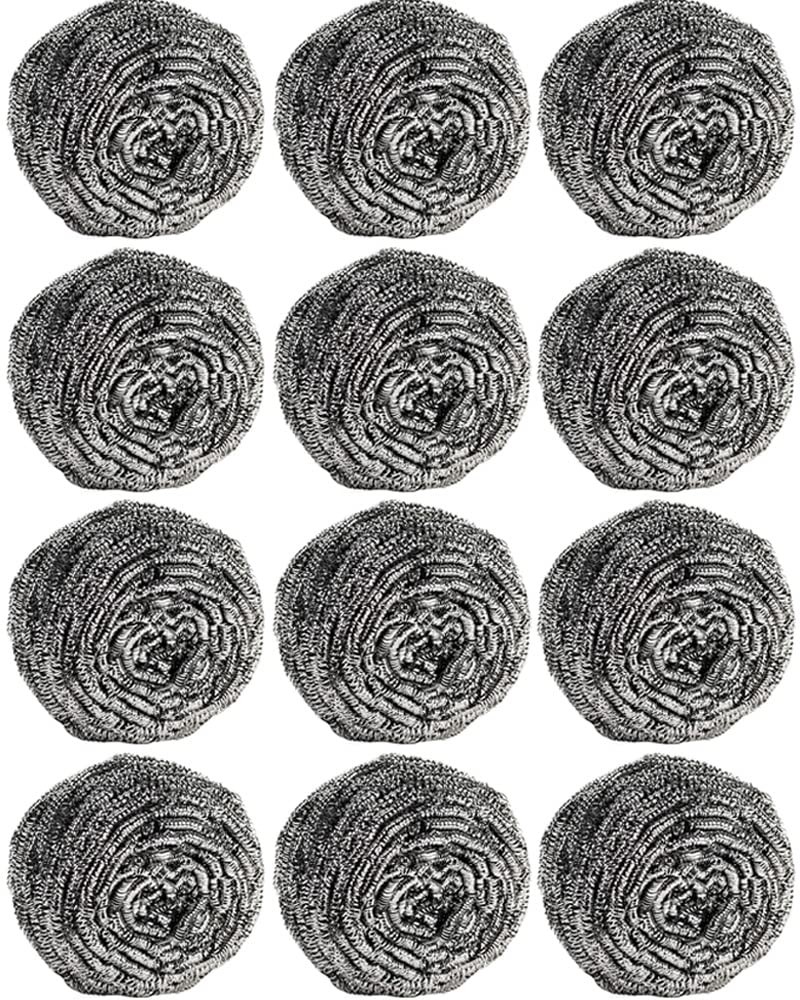 12Pcs Steel Wool Scrubber Pads for Cleaning Dishes, Pans, 20G, Silver