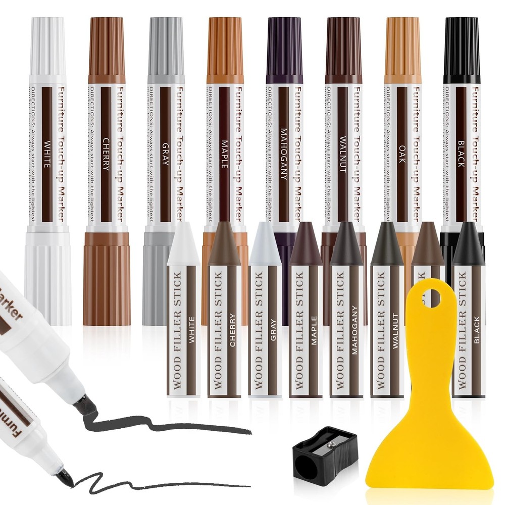 8 Color Wood Marker+Wax Stick, Maple, Oak, Cherry, Walnut, Mahogany, White,…