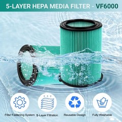 2 Pack Replacement 5-Layer VF6000 Filter for Rigid Shop Vac Filters