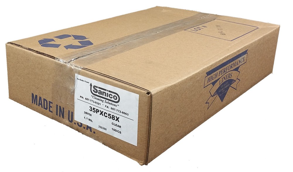 Case of 100 Sanico Premium Liner – 38 x 58, 1.0 gauge, Clear