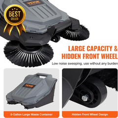 Manual Walk-Behind Floor Sweeper 25.6 Inch 5 Gallon Dust Bin Folding Handle