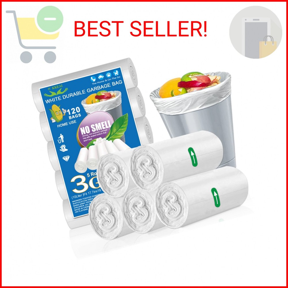 OKKEAI 3 Gallon Small Trash Bags 120 Counts White Garbage Bags Small Bathroom Tr