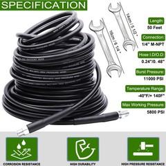 Sewer Jetter Kit 50FT for Pressure Washer, 5800PSI Drain 50 Feet, Black