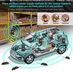 2 Pcs Under Hood Rodent Repeller with Strobe Light 2 Count (Pack of 1), Black