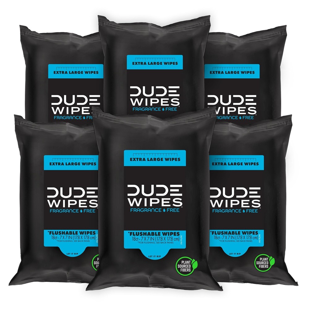 DUDE Wipes Unscented Travel – 6 Packs of 18 18 Count (Pack 6), White