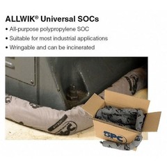 Brady Aw806 Sorbent Sock, 12 Gal, 3 In X 8 Ft, Universal, Gray, 6 Pk
