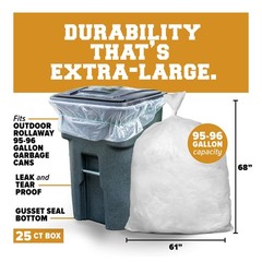 Plasticplace 95-96 Gallon Garbage Can Liners 25 Count Pack Of 1 T95152Cl