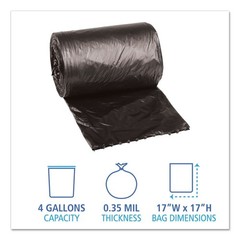 Boardwalk Light-Grade Can Liners 17×17 .35 Mil 4 Gal Black 50 Bags/RL 20 Rolls