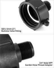 QWORK IBC Tote Tank Drain Adapter, 2″ Coarse Thread x 3/4″ Male 2 Pack, Black
