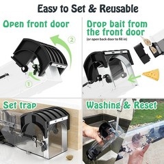 Humane Mouse Traps, 12 inches Enlarged No Kill Rat Live Traps for Black 1Pack