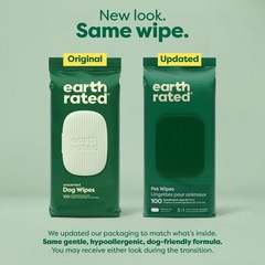 Earth Rated Pet Wipes for Dogs & Cats, Hypoallergenic, Unscented, 100 Count