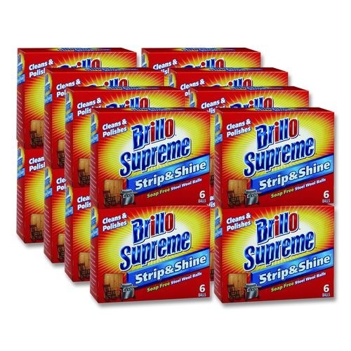 Brillo Strip and Shine Steel Wool Balls, 2.5 x 2, Gray, 6 Balls/Box, 24 Boxes/CT