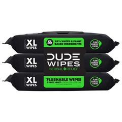 DUDE Wipes Flushable Wipes 3 Pack (144 XL Wipes) Herbal Relief