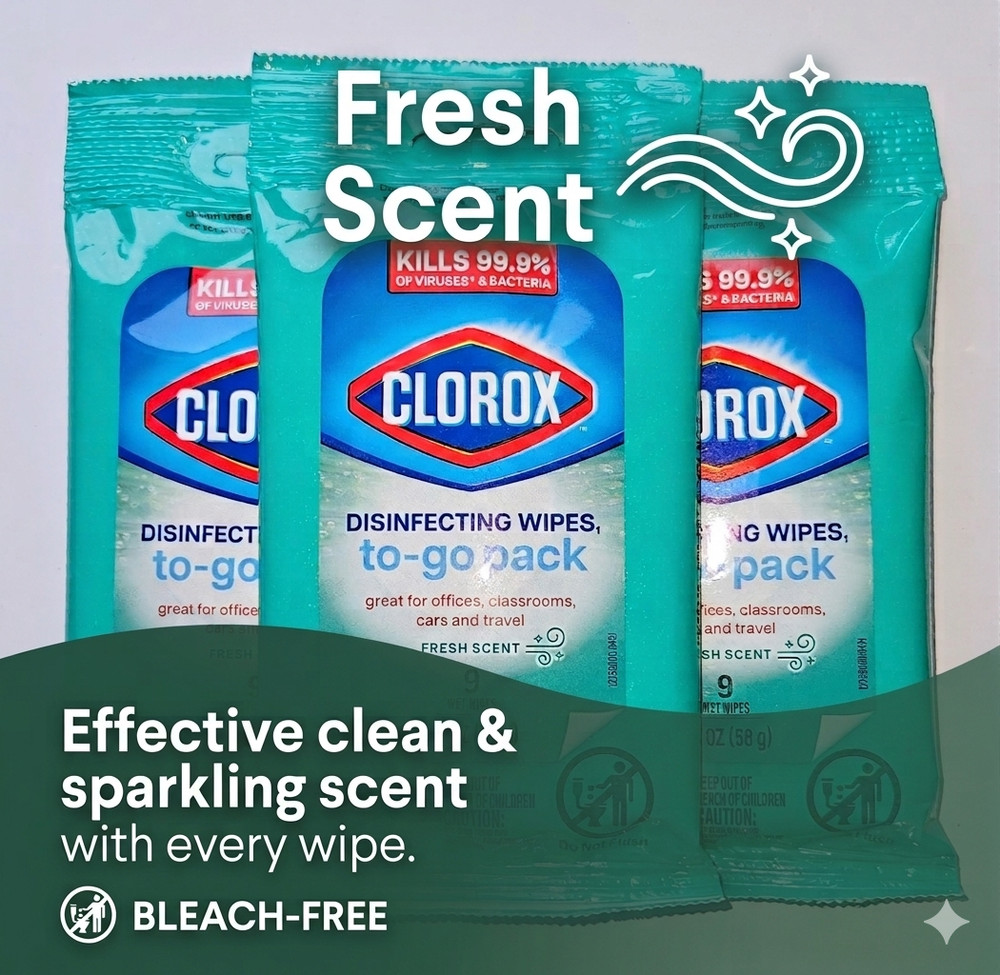 3 Pack Clorox Disinfecting Wipes To-Go Fresh Scent 9ct Each 27 Wipes Total