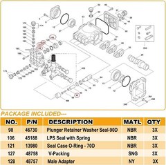 34262 Seal Kit for Cat Pump 66DX 6DX Pressure Washer Pump 66DX40G1I, 6DX35G1I
