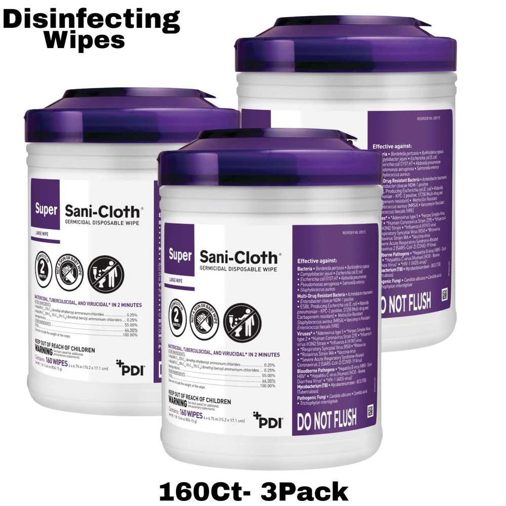 3Ct Super Sani-Cloth Germicidal Disposable Wipes Disinfecting 6″x6.75″ 160ct