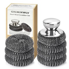 7PCS Steel Wool Scrubber Pads, Stainless Set with 1PCS Silver